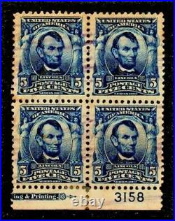 304 Scarce Xf Used Plate # And Inscription Block Of Four, Free Shipping In USA