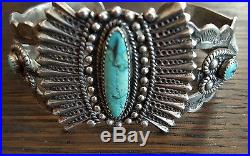 30s 40s Navajo Sterling Silver Fred Harvey Old Pawn Stamped Bracelet 38 grams