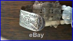 30s 40s Navajo Sterling Silver Fred Harvey Old Pawn Stamped Bracelet 38 grams