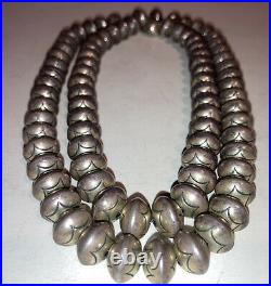 33.5 Navajo Old Pawn Stamped Beads Necklace Sterling Silver Fred Harvey era
