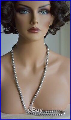 38.5 LONG Vintage Pearls Sterling Silver Stamped Bench Bead Cone Necklace