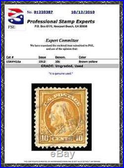 #416a Used PSE Certificate # 01228387, Brown Yellow shade, extremely rare stamp