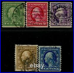 #443-447 Used 1914 Coil Stamps Perf 10 Vertically CV $595.00 Bq1687