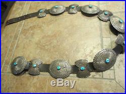 47 OUTSTANDING Vintage NAVAJO Sterling Turquoise Deeply Stamped CONCHO BELT