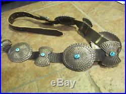 47 OUTSTANDING Vintage NAVAJO Sterling Turquoise Deeply Stamped CONCHO BELT