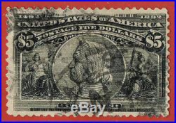84 USA 1893 Scott#245 used cv$1,200 COLUMBUS 5 DOLLARS