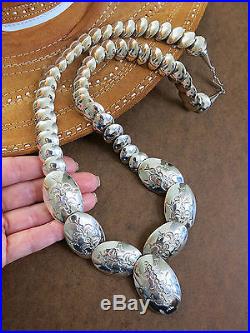 86g NATIVE AMERICAN STERLING SILVER STAMPED PILLOW BEAD CORN HARVEST NECKLACE
