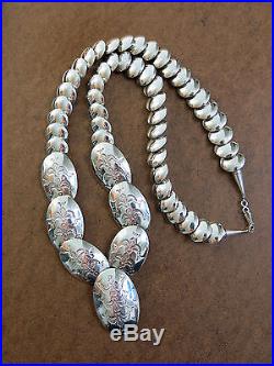 86g NATIVE AMERICAN STERLING SILVER STAMPED PILLOW BEAD CORN HARVEST NECKLACE