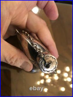 A+ Navajo Dine Stamped Technique Sterling Silver Snuff Bottle Chain Flask 4 X 3
