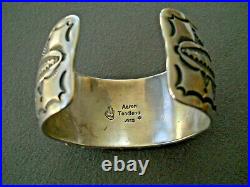 AARON TOADLENA Native American Coral Cluster Sterling Silver Stamped Bracelet