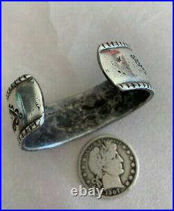 AWESOME Coin Silver Stamped Bracelet by Master Silversmith PERRY SHORTY Navajo