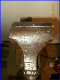 Antique 1891 Blacksmith Post Leg Vise 3-3/4 Jaw Stamped No. 35 Date Stamped