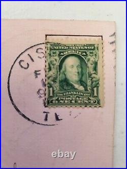 Antique Ben Franklin 1 Cent Used Stamp 1907 on Valentine POSTCARD