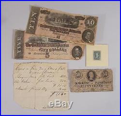 Antique Black Americana, Slave Document Receipt & Civil War Money + Stamp, NR
