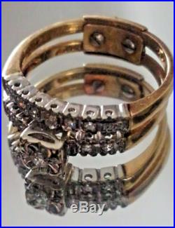 Antique Size 6 Old European Cut Genuine Diamond Ring Bridal Set 14K Stamped