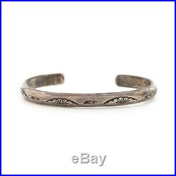 Antique Vintage Native Sterling 925 Silver Navajo Old Pawn Stamped Cuff Bracelet