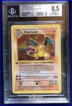 BGS 8.5 Pokemon Charizard 1st Edition Base Holo 1999 Shadowless THICK STAMP #4