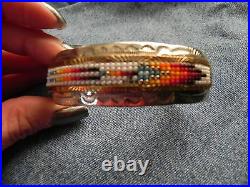 Beaded inlay & stamped Sterling Silver Cuff Bracelet Navajo