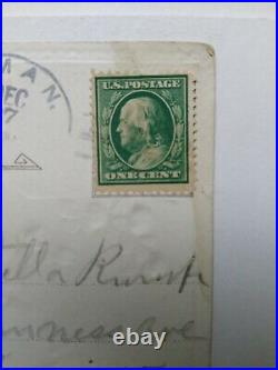 Benjamin Franklin Green One Cent Stamp on a 1911 Postcard