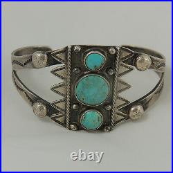 Best! Early Navajo Natural Turquoise Bracelet Beautiful Hand Stamping Raindrops