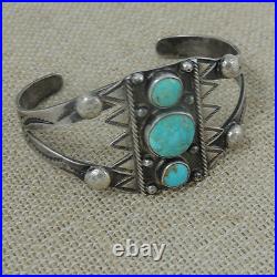 Best! Early Navajo Natural Turquoise Bracelet Beautiful Hand Stamping Raindrops