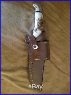 Buck 119 Special Knife, Elk Stag, 75th Tang Stamp, CUSTOM SHEATH (2 sheaths)