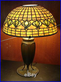 C. 1900s TIFFANY STUDIOS POMEGRANATE SHADE BRONZE LAMP Stamped Collectabe