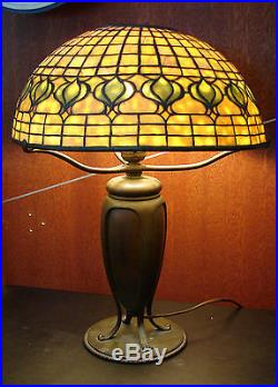C. 1900s TIFFANY STUDIOS POMEGRANATE SHADE BRONZE LAMP Stamped Collectabe