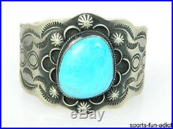 CHIMNEY BUTTE Navajo Large Turquoise Hand Stamped Sterling Silver Cuff Bracelet