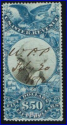 CKStamps US Revenue Stamp Collection Scott#R131 $50 Used CV$1400