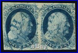 CKStamps US Stamp Collection Scott#8A 1c Franklin Used Pair CV$2400