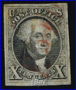CKStamps US Stamps Collection Scott#2 10c Washington Used Thin, Reback CV$850