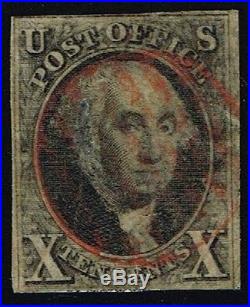 CKStamps US Stamps Collection Scott#2 10c Washington Used Thin, Reback CV$850