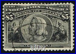 CKStamps US Stamps Collection Scott#245 $5 Columbian Used Tiny Spot Thin $1200