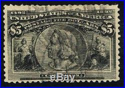 CKStamps US Stamps Collection Scott#245 $5 Columbian Used Tiny Tear CV$1200