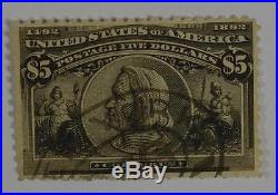Columbian $5 Stamp Scott #245 Used Catalog $1200.00 5 Dollar