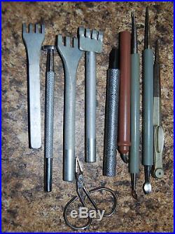 CRAFTOOL Large LOT OF VINTAGE USED GOOD LEATHER WORKING TOOLS STAMPS Knives More