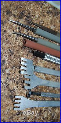 CRAFTOOL Large LOT OF VINTAGE USED GOOD LEATHER WORKING TOOLS STAMPS Knives More
