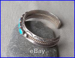 Classic Vintage Stamped Carinated Silver Turquoise Row Cuff Bracelet
