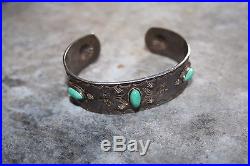 Coin Silver Bracelet Cuff 31g Navajo stamped Turquoise WOW! Fred Harvey