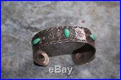 Coin Silver Bracelet Cuff 31g Navajo stamped Turquoise WOW! Fred Harvey