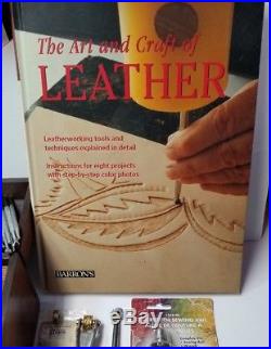 Craftool Leather Craft tools Lot 63 Leather Stamping and Wood Box and extras