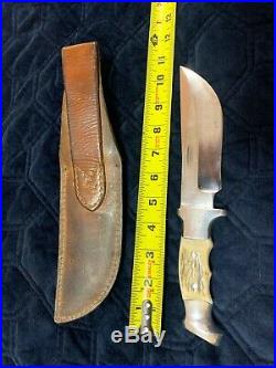 Custom R. H. RUANA CUSTOM MODEL M STAG KNIFE STAMP-ELK-SHEATH-1962-1983 US Made