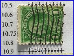 Dark GREEN Ben Franklin 1 Cent US STAMP Used Machine Flag Cancel XF NG Perf 11