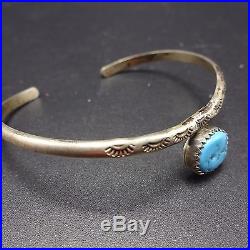 Delicate Vintage NAVAJO Hand Stamped Sterling Silver & TURQUOISE Cuff BRACELET