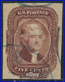Dr Jim Stamps Us Scott 12 5c Jefferson Imperforate Used Blue Cancel