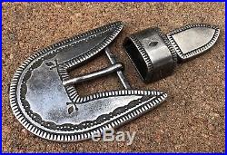 Early NAVAJO Sterling Silver Heavy Hand Stamped Ingot RANGER BELT BUCKLE Set