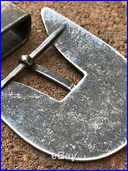 Early NAVAJO Sterling Silver Heavy Hand Stamped Ingot RANGER BELT BUCKLE Set