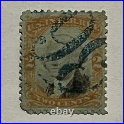 Early Us 2c Revenue Stamp With Unique Bold Blue 98 Son Sotn Fancy Cancel