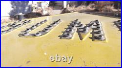 Embossed stamped steel 1930s road, highway sign BUMP. Glass marble reflectors
